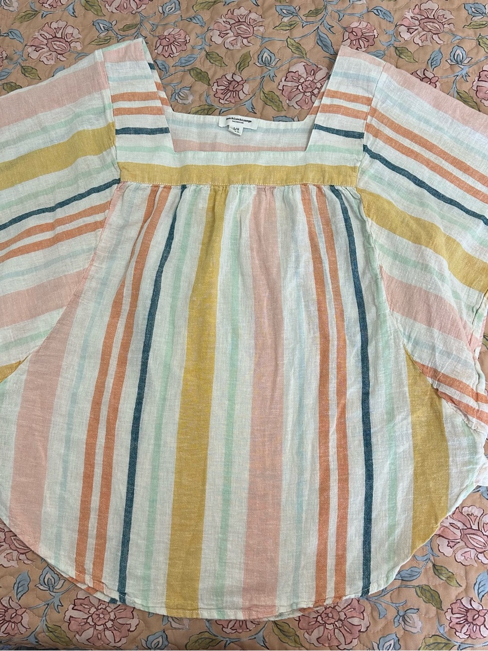 beachlunchlounge Multi-Color Pastel Striped Linen Women's Top